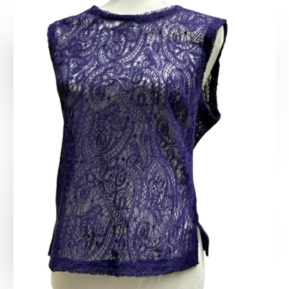Layered Embroidered Lace Paisley Top Purple See Through Lace